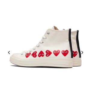 Size 7 CONVERSE X COMME DES GARCONS CHUCK '70 HI "MULTI HEART" OFF-WHITE